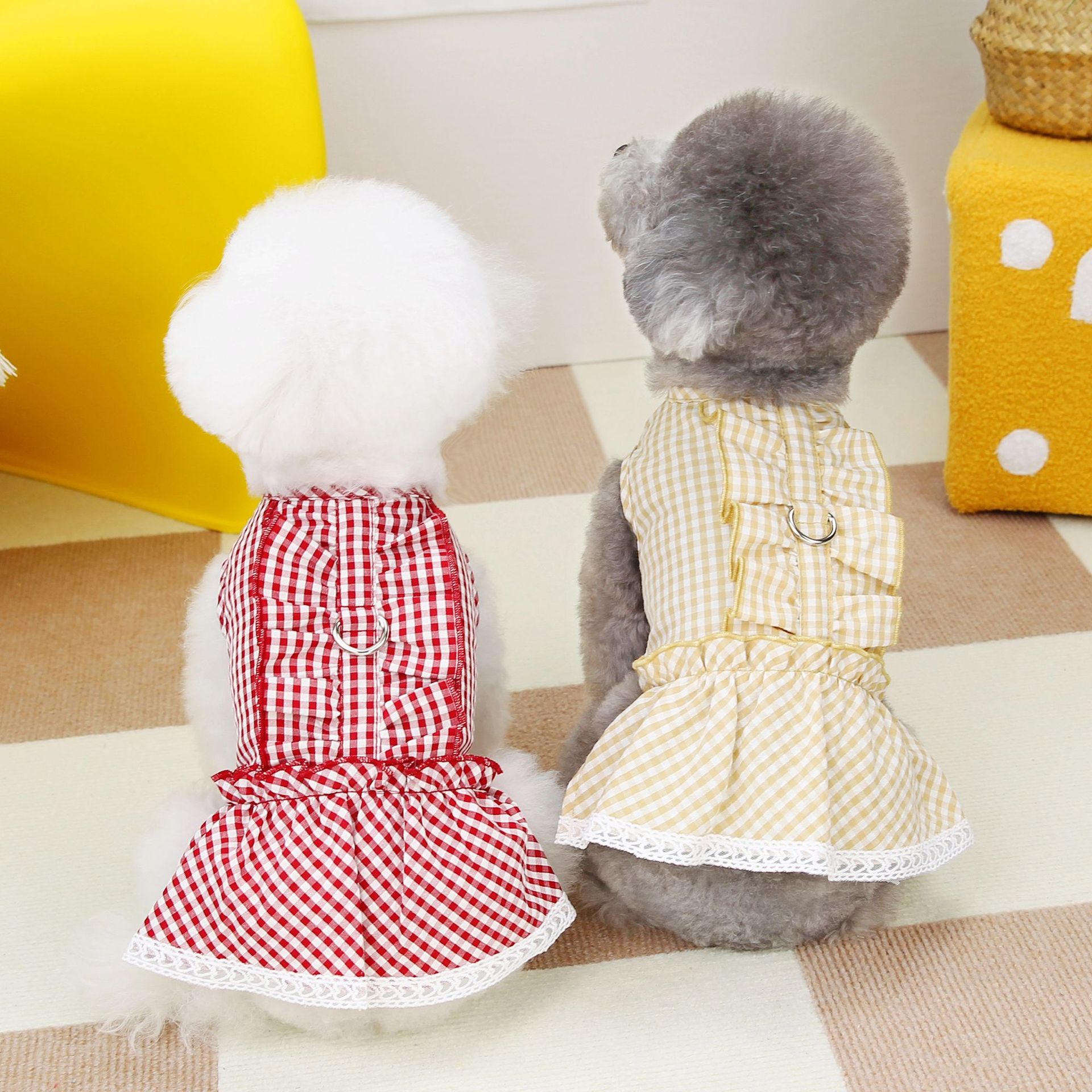 24 spring and summer plaid skirt puppy clothes pet sweet star…