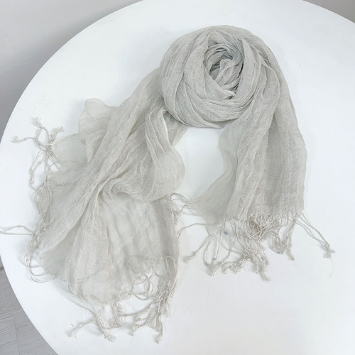Japanese retro solid color linen scarf Mori female literary versatile spring and summer breathable shawl neck protection shawl silk scarf sun protection