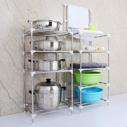 Stainless Steel Sink Rack Multi-layer Four Corner Kitchen Bathroom Floor Shelf Pot Basin Storage Shelf Cross-border Amazon 
