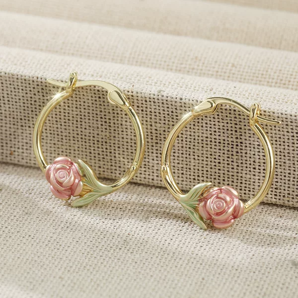 Morning Moon Cross-Border Earrings with a Fashionable Rose Design, Fresh and Sweet, Electroplated Floral Copper