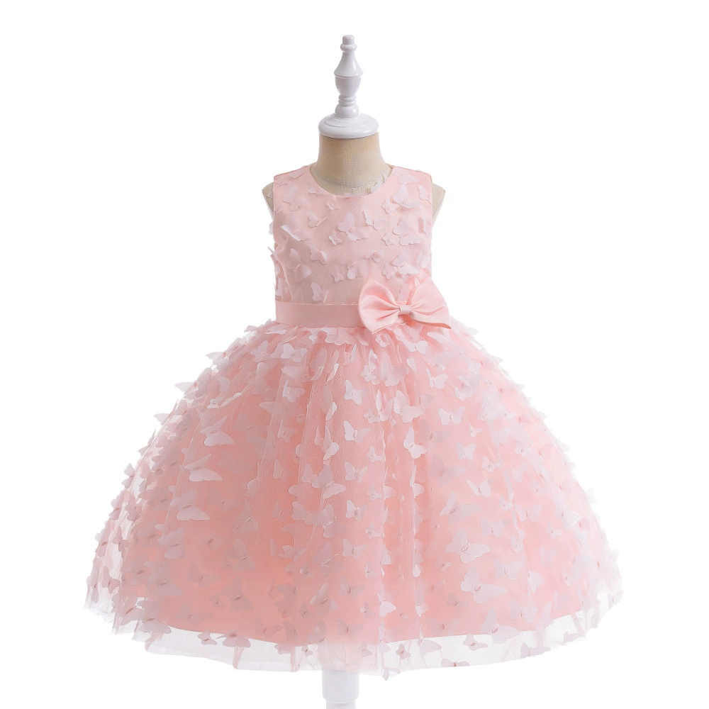 Children's evening dress, three dimensional small princess costume with bow, flower girl dress, wedding dress, Amazon