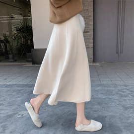 针织半身裙女春秋冬天配毛衣中长款高腰a字毛线裙子遮胯显瘦优雅