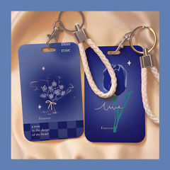 Klein Blue Rose Flower Meal Card Case Campus Student Card Bus and Subway Card Access Card Work ID Card Protective Case