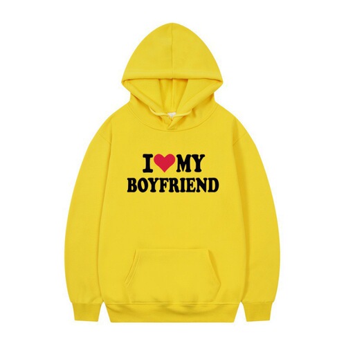 I LOVE MY BOYFRIEND Print Hooded Sweatshirt Sport Top Gothic Spring and Autumn Season Hooded Sweatshirt Long-Sleeve Men