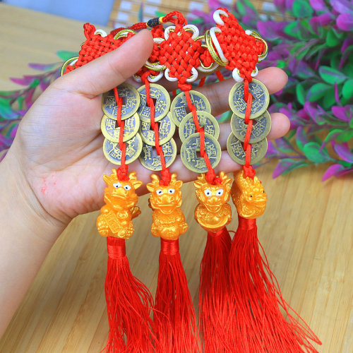 Chinese style 2024 New Year decoration zodiac dragon golden dragon Chinese knot pendant crafts real copper five emperors money pendant