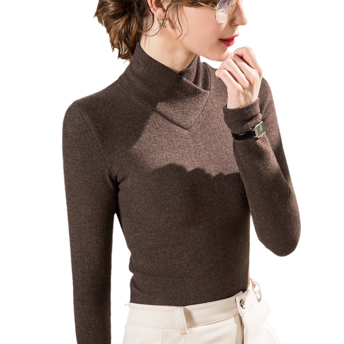 Otoño e invierno Nueva camisa de fondo de terciopelo caliente con cuello en V Estilo occidental interior de las mujeres pequeña camisa de doble cara forrada de lana gruesa caliente superior image 6