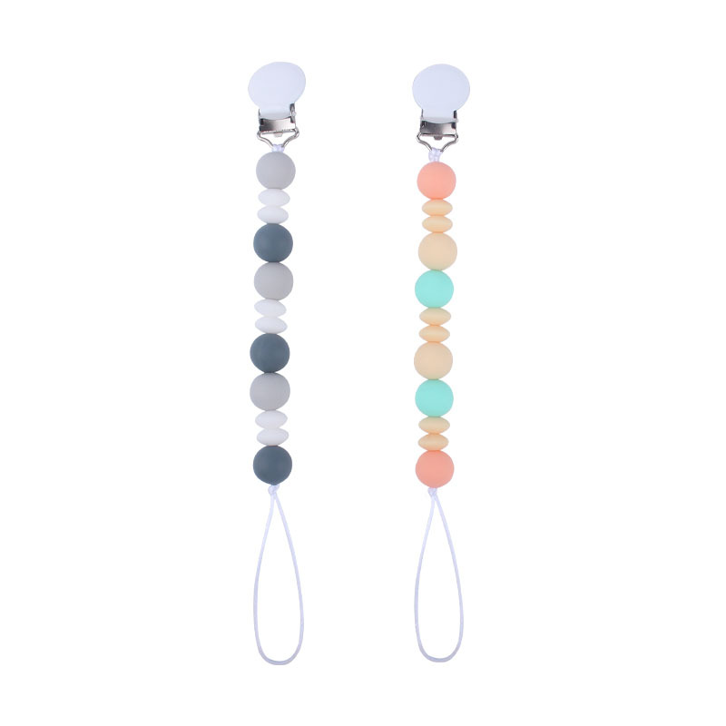 Suministros para bebés Cadena de chupete bebé creativo de silicona cuentas redondas clip de pezón anti-caída con dos juegos