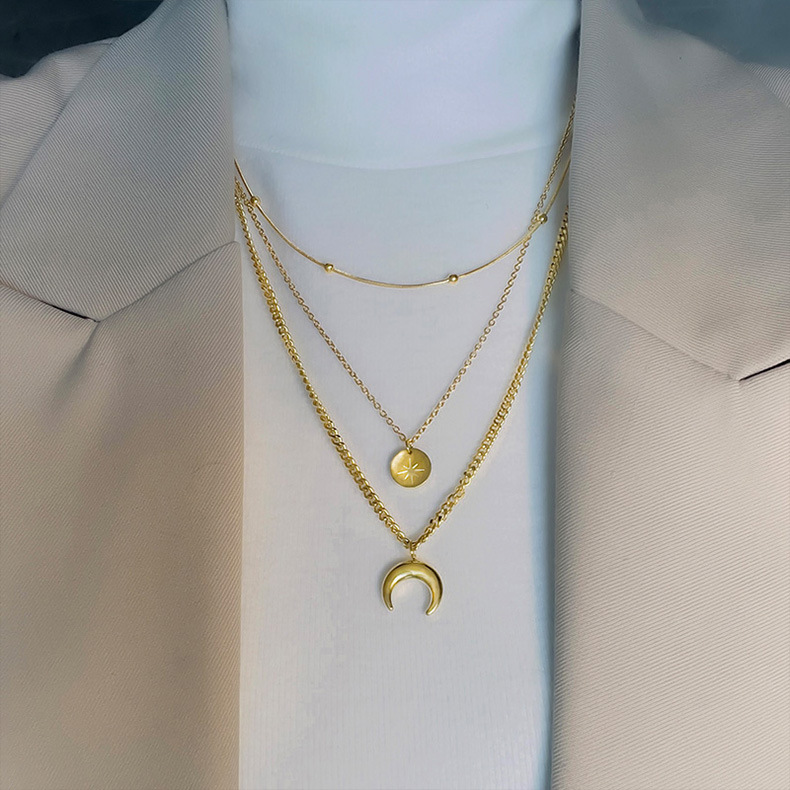 Fashion Moon Titanium Steel Plating Layered Necklaces 1 Piece display picture 3