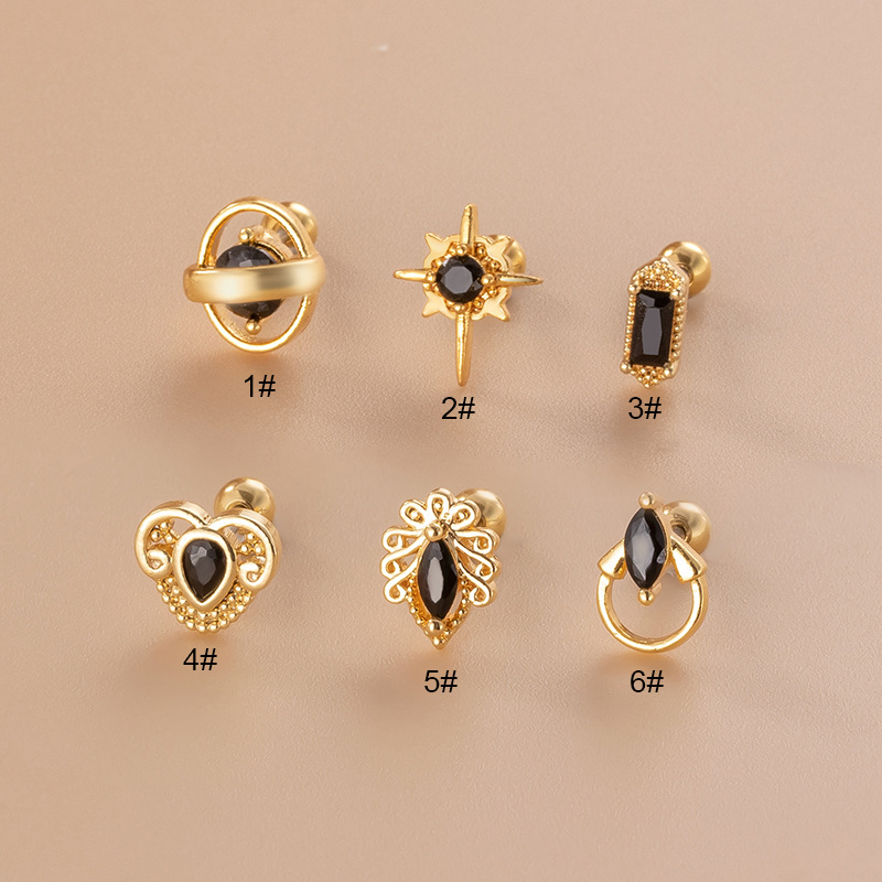 Fashion Solid Color Metal Plating Inlay Zircon Ear Studs 1 Piece