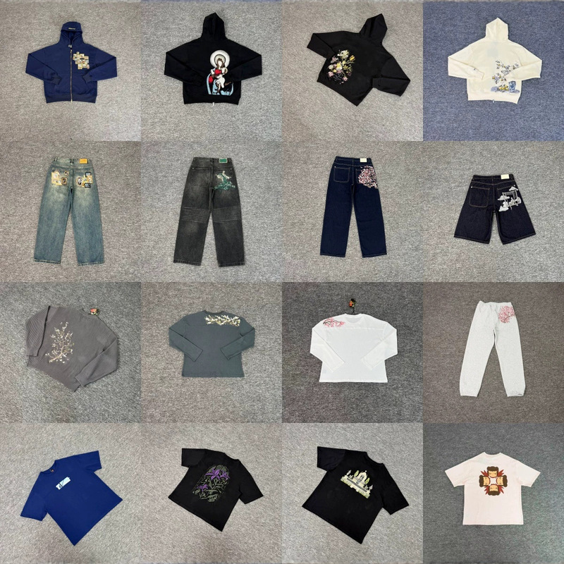 2025 New Derschutze Blossm European and American Niche Fashion Brand Embroidered Cherry Blossom Casual High Street Jeans