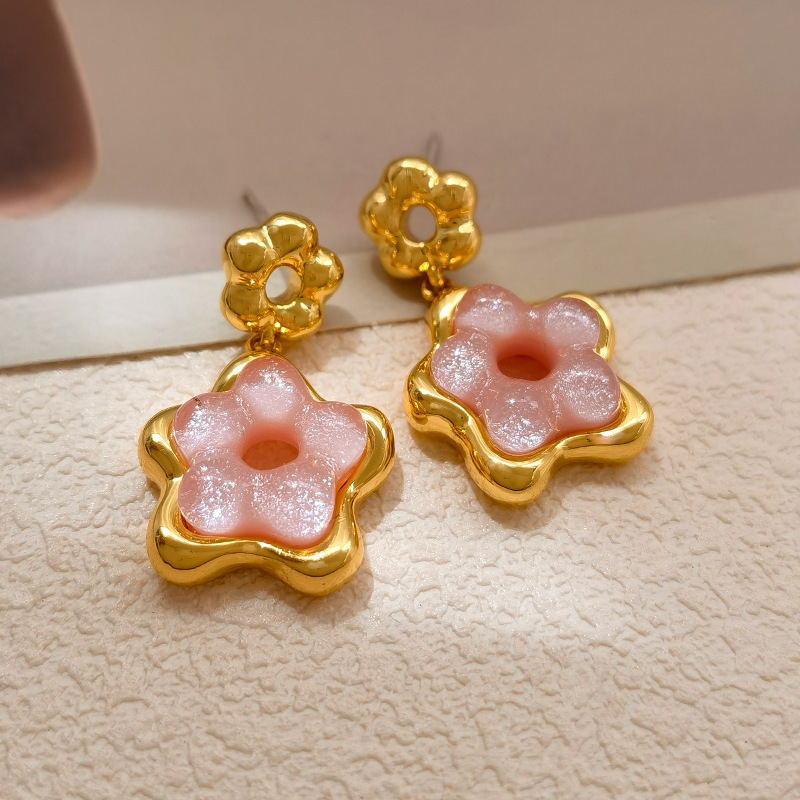 1 Pair Elegant Sweet Flower Plating Resin Copper Drop Earrings display picture 1