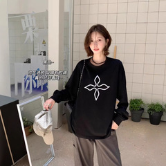 25秋冬款smfk黑玉兰十字架宽松圆领长袖T恤男女同款打底衫上衣潮