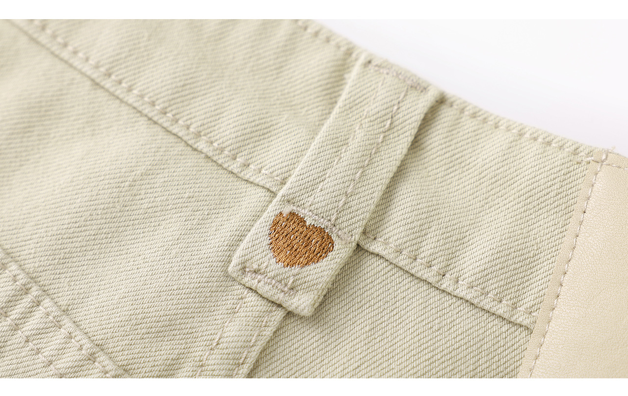 Quần jean nữ ống rộng cạp cao vải denim co giãn 4 chiều, phong cách vintage, dáng suông thoải mái — màu kaki chi tiết 31