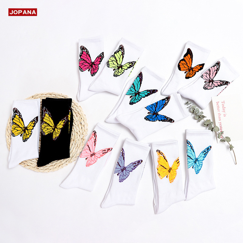 Butterfly Socks Trendy Brand Palmangle Palm Cotton Sports Socks Spring Black and White Mid-Calf Trendy Socks Wholesale