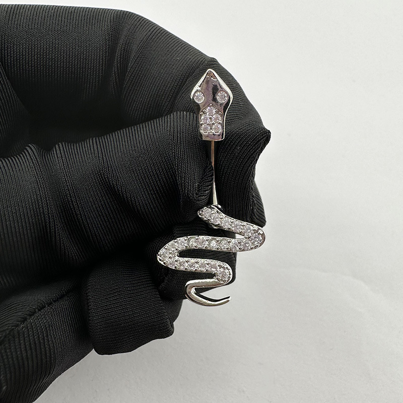 Schlangen-Bauchnabelpiercing mit Zirkonia-Besatz, personalisierter europäischer und amerikanischer Piercingschmuck im Großhandel, grenzüberschreitend_voghion.com