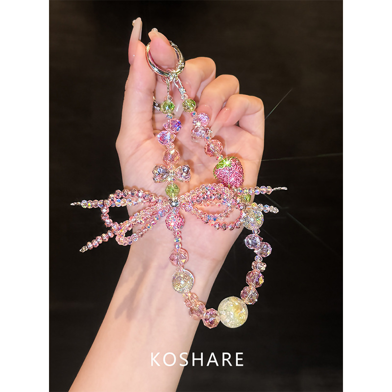 莓有烦恼彩色闪钻斜挎手机链轻奢精致高级感水晶挂链女款手拎挂绳|undefined
