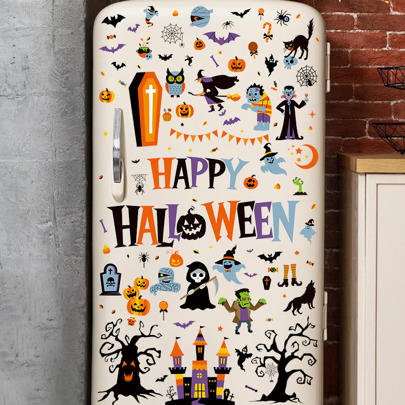 亚马逊万圣节南瓜幽灵蝙蝠Halloween节日装饰墙贴批发pvc静电贴纸|undefined