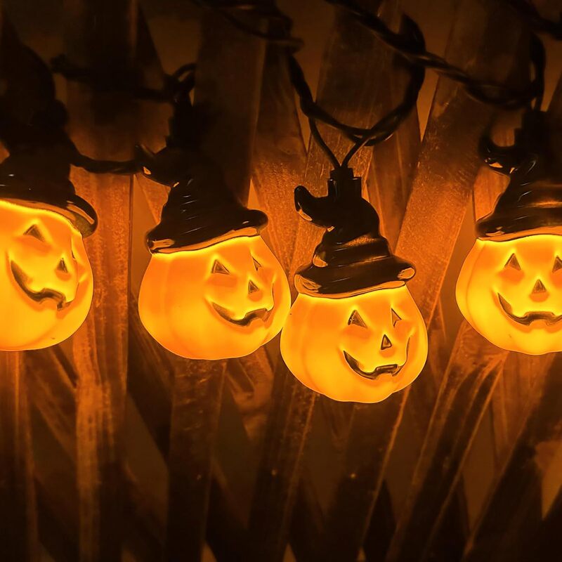 Halloween Pumpkin Light LED Light String Ghost Festival Porch Window Holiday Party Maple Leaf Pumpkin Black Hat Warm Orange Light