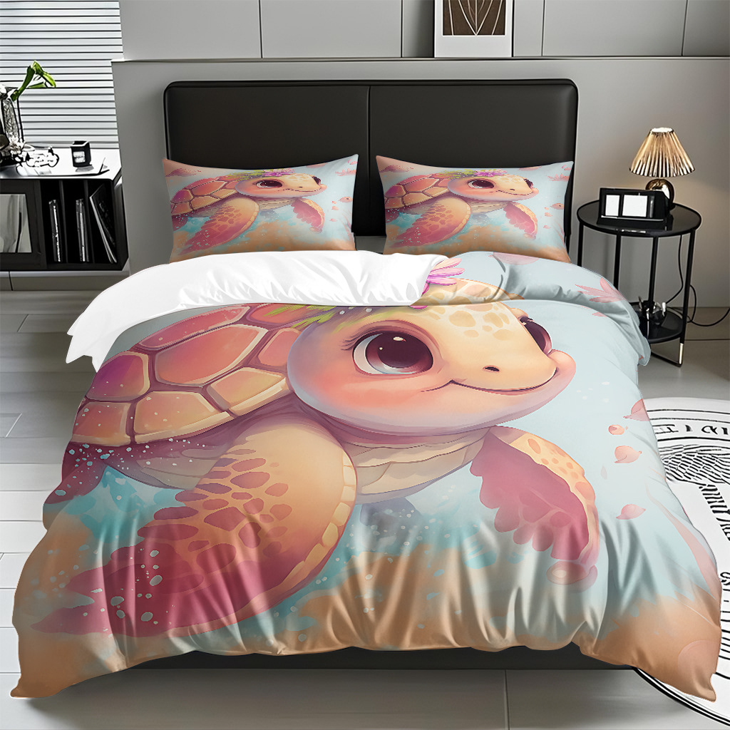 TEMU / JIT Amazonas transfronterizo varios animales marinos patrón 3D impresión digital colcha colchón kit de almohada