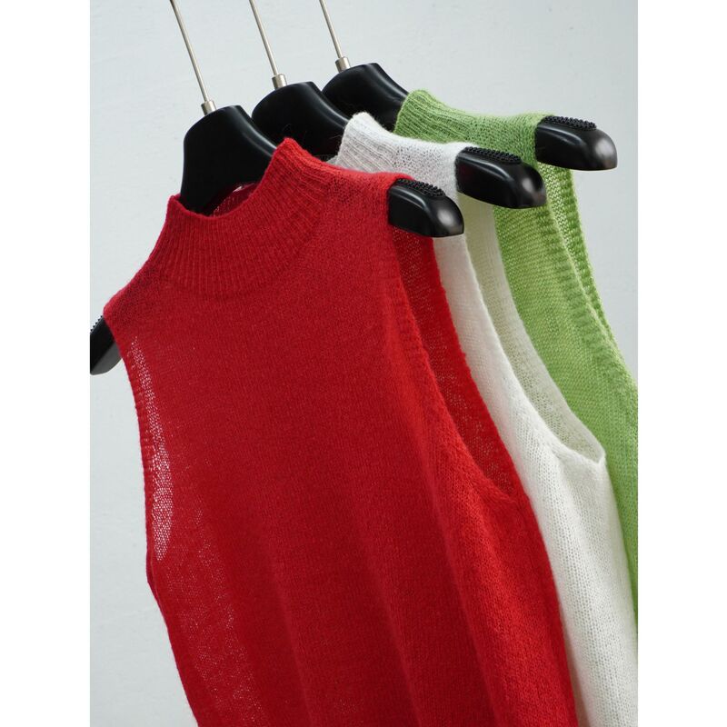 Mohair Blend Thin Vest for Women, New Autumn Lazy Style Loose Sleeveless Top, Thin Sheer Knit Sweater, Real Shot Wholesale