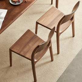 北美黑胡桃木现代简约靠背家用意式舒克北欧书桌椅全榫卯艺术餐椅