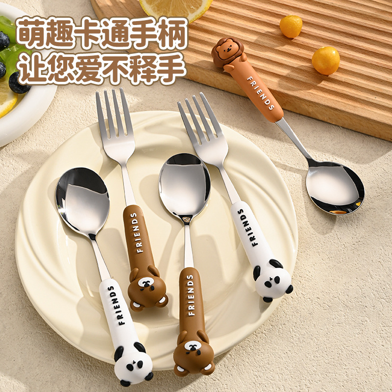 304 stainless steel portable cutlery cartoon children's cutlery student office worker fork spoon cute and adorable little panda