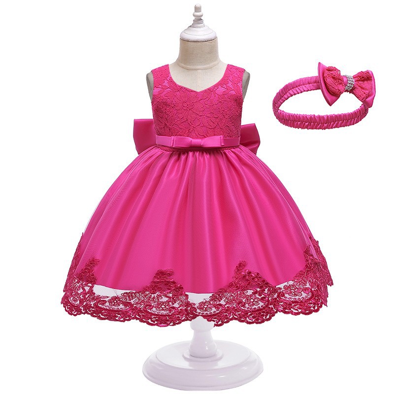 Amazon AliExpress vestido del bebé del bowknot color a juego vestido mullido vestido de malla en stock suministro directo