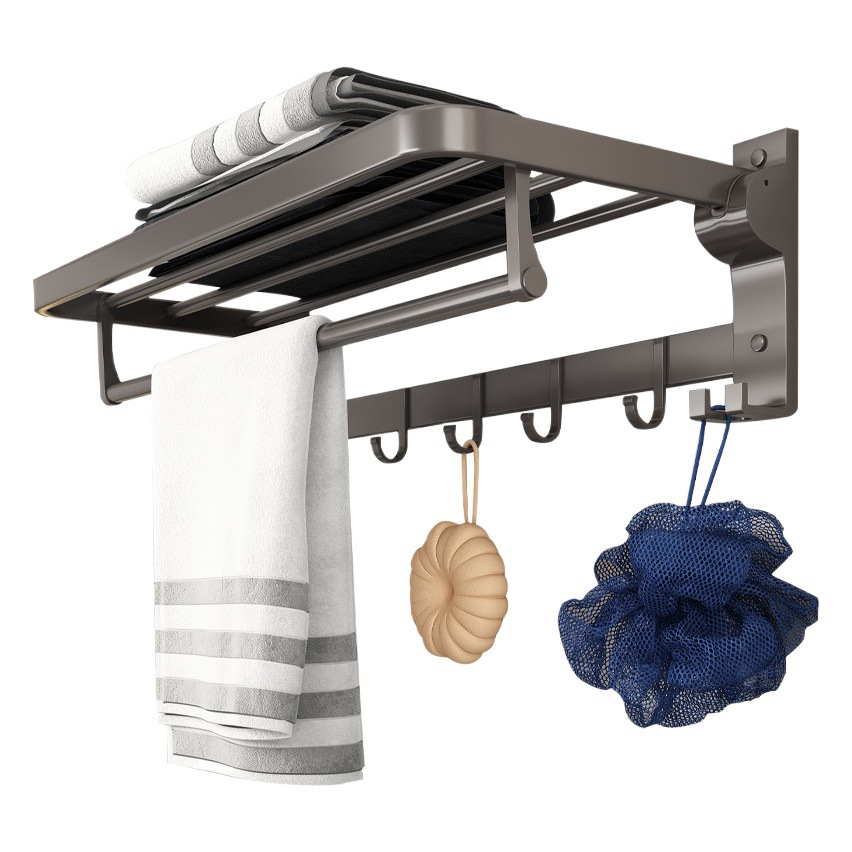 Toallero de aluminio espacio baño ponche libre Barra de toalla de almacenamiento estante de la toalla plegable baño colgante traje de hardware