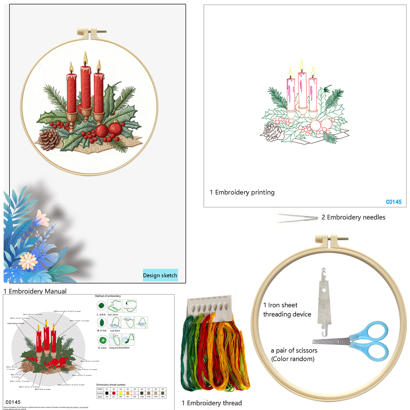 Velas de fruta roja - - paquete de materiales básicos + 20CM de cera de cera + tijeras de hilo