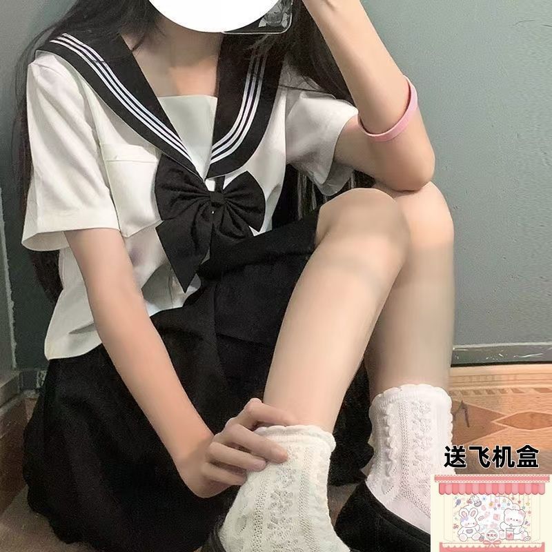 白黒三本JK制服スカートベーシック本格セーラー服日本カレッジスタイルスーツ半袖ミドル服レディース夏|undefined