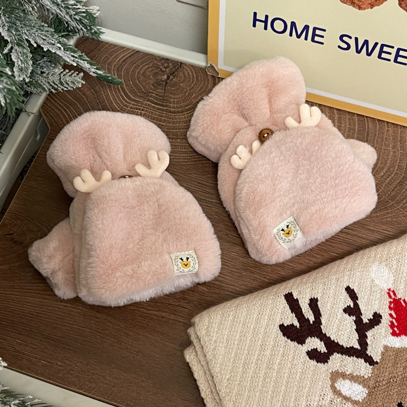 ヘラジカのクリスマスの手袋の女性の冬の毛の保温は学生を覆います。|undefined
