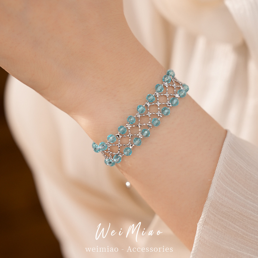 Pulseras de cuentas de vidrio redondas, pulseras de lujo ligeras, pulseras de alto nivel, pulseras pequeñas y frescas, joyas de moda versátiles.