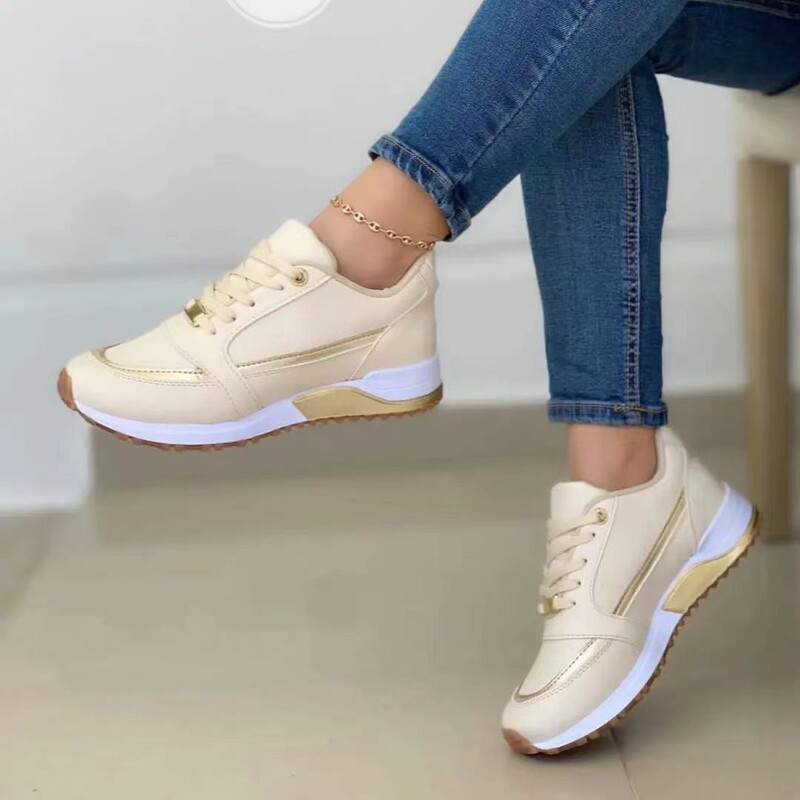 2023 new round toe thick bottom solid color gold bar with decoration leisure sports shoes European and American Foreign trade fashion shoes