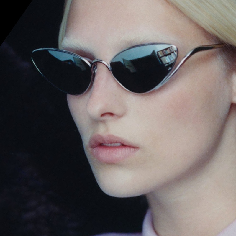 Triangular Cat-Eye Sunglasses, Metal Fashion Trend, Personalized Sunglasses, Street Photography, Plain Face, Versatile Sun Protection Sunglasses for Women