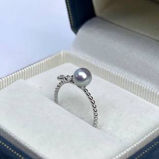 Natural Seawater Pearl Akoya Gray Strong Light Real Hemp 6-7mm New Ring Women's S925 Silver Simple Wholesale