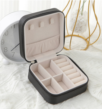 Caja de almacenamiento de joyas anillo portátil Ins con cremallera franela PU multi-capa pendientes collar caja de joyería