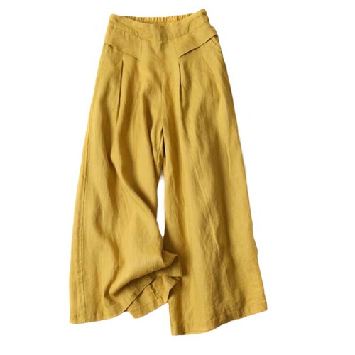 Relaxed Drop Comfort Literary Cotton Linen Wide Leg Pants for Women 2026 Summer Half Elastic High-Waist Casual Slimming Nine-Foot Pants