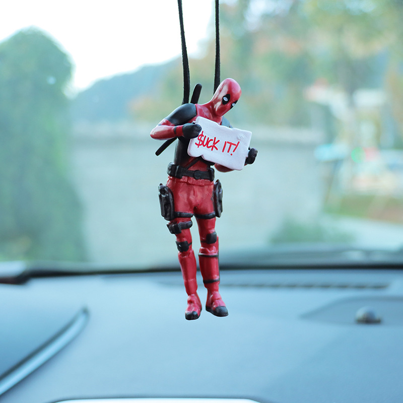 Cartoon Deadpool Car Rearview Mirror Car Pendant Reading Book Little Naughty Car Accessories Car Pendant Interior Decoration