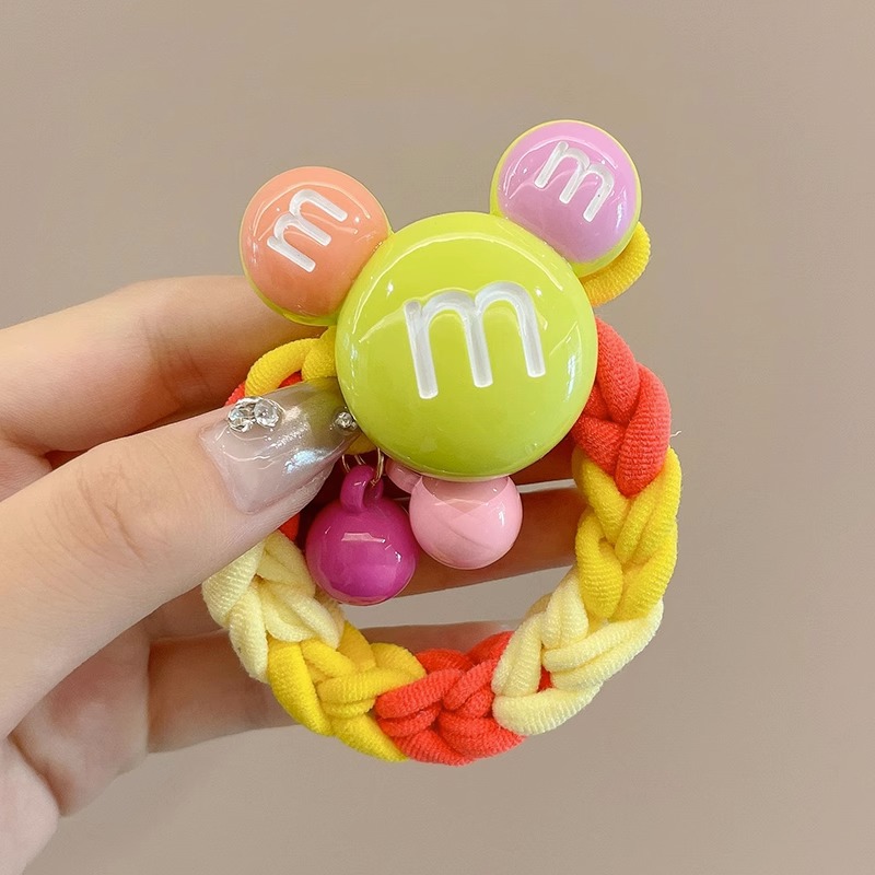 2023 nueva cuerda de pelo niñas M Bean tocado elástico cuerda de cabeza de cola de caballo alta para niños niña no duele la banda de goma para el cabello