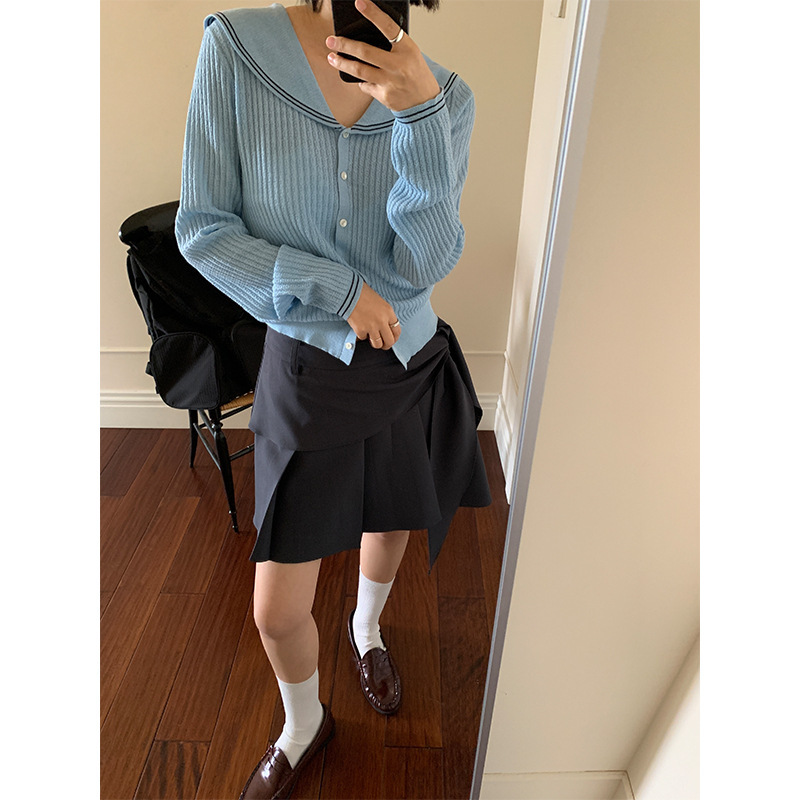 Yifu Treasure Item: Navy Collar Single-Breasted Knitted Cardigan, 2026 Spring New Style, Thirteen Lines Women's Fashion 1170 Yifu Treasure Item: Navy Collar Single-Breasted Knitted Cardigan, 2026 Spring New Style, Thirteen Lines Women's Fashion 1170