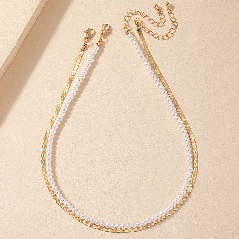 new pearl snake bone chain double layered copper necklace