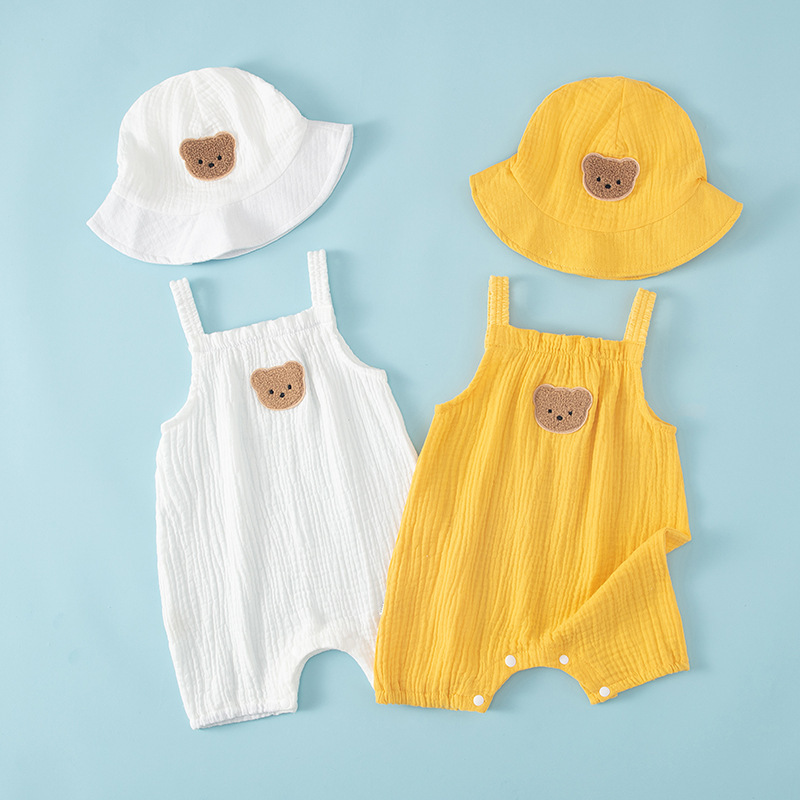 Pure Cotton Baby Thin Gauze Hayi Summer Children's Climbing Clothes suit Newborn Hat Baby's Suspenders