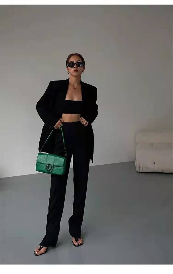 Áo blazer nữ dáng suông cổ vest hai nút tay dài phong cách Hàn Quốc — Màu đen [mẫu chất lượng cao], Nâu, màu xanh đậm, màu xám đậm chi tiết 23