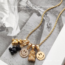 权志龙同款爱心项链韩国小熊笑脸吊坠宋妍霏钛钢不掉色卫衣毛衣链