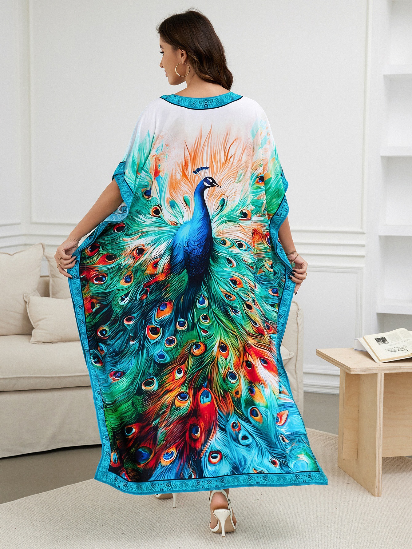 Rochie de plajă lungă kimono dama boho viscoză tie-dye_voghion.com
