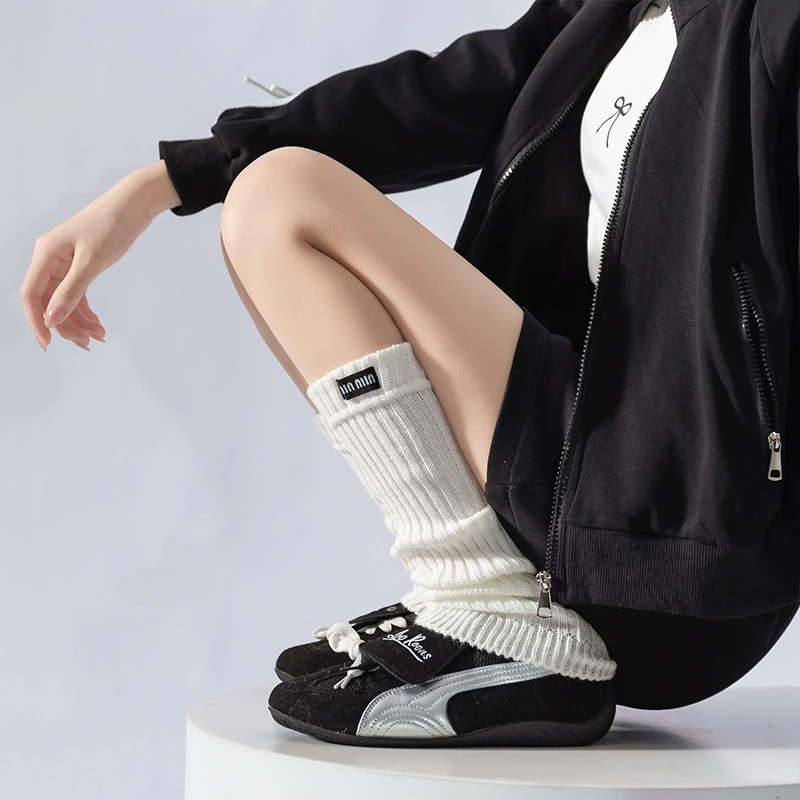 Women’s Miu Ribbed Calf Socks, Long Slouchy Style for Spring–Autumn, One Size