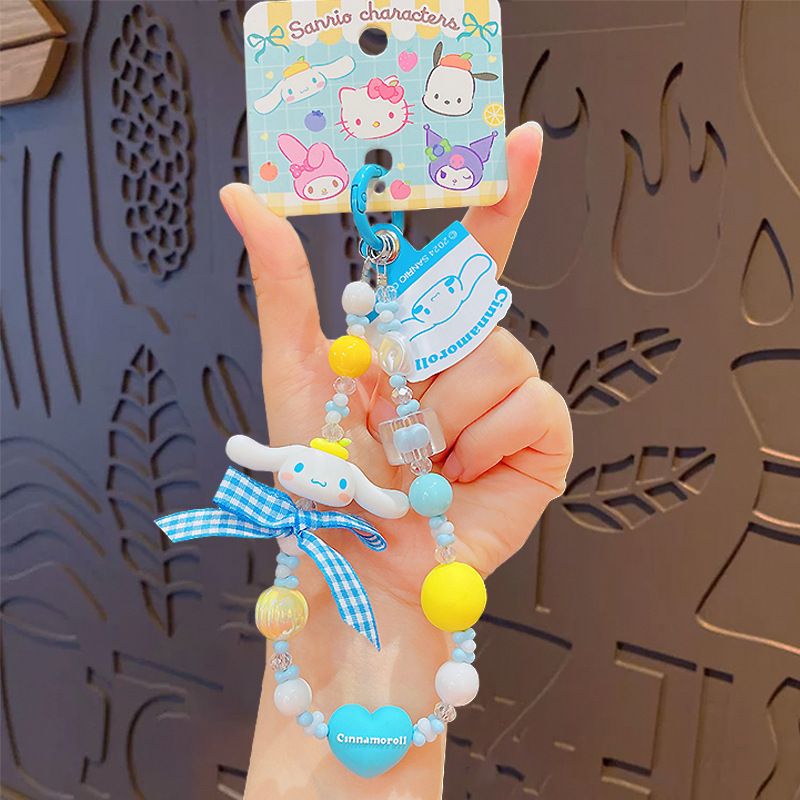 本物のサンリオビーズ携帯電話チェーンクロミキーホルダーかわいい漫画 KT 猫ビーズチェーンバッグペンダント|undefined