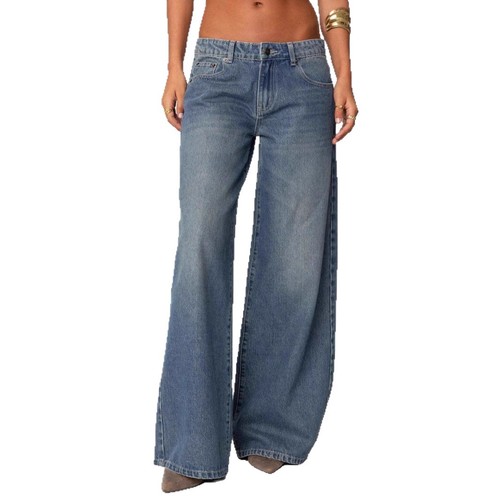 TEMU Western and Foreign Cross-border Loose Wide Leg Fashion Print Denim Pants for Women Women's Denim Jeans