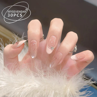 TikTok Explosive Wearing Nail Pieces Advanced Sense Love Bow Tie French Handmade Nail Pieces Removable Fake Nail Pieces