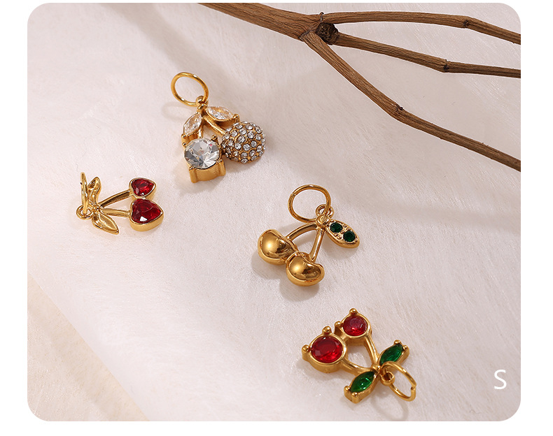 Maple Leaf, Cherry Pattern 1 Piece 304 Stainless Steel PVD Coated Real Gold Plated Maple Leaf Cherry Polished Pendant